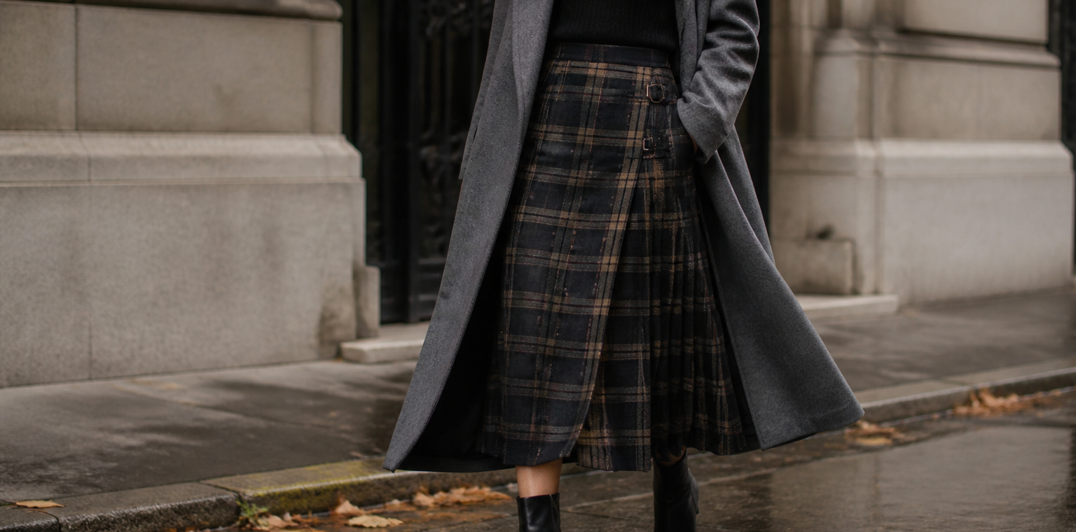 Kilt skirt wraca jesienią 2026. Jak nosić kraciastą spódnicę z prostą garderobą? - grafika 1